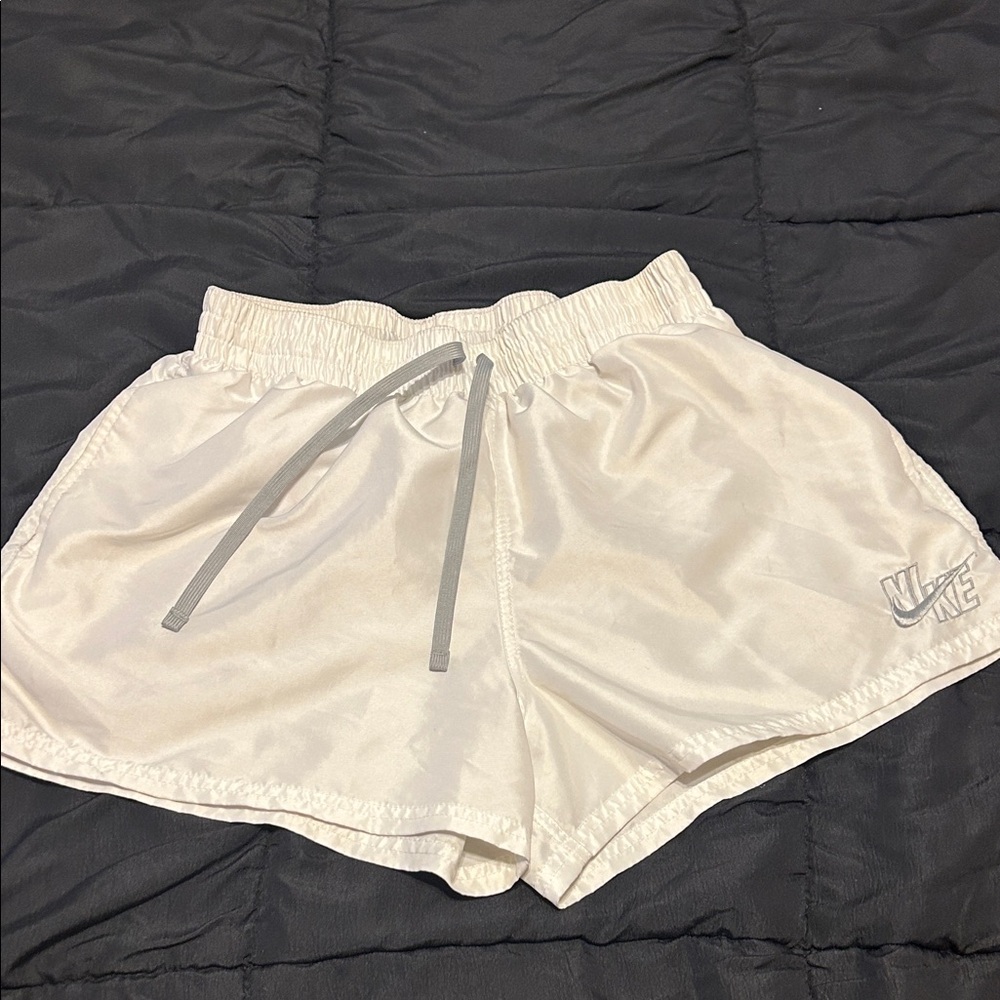 Nike White Shorts with Gray Drawstring